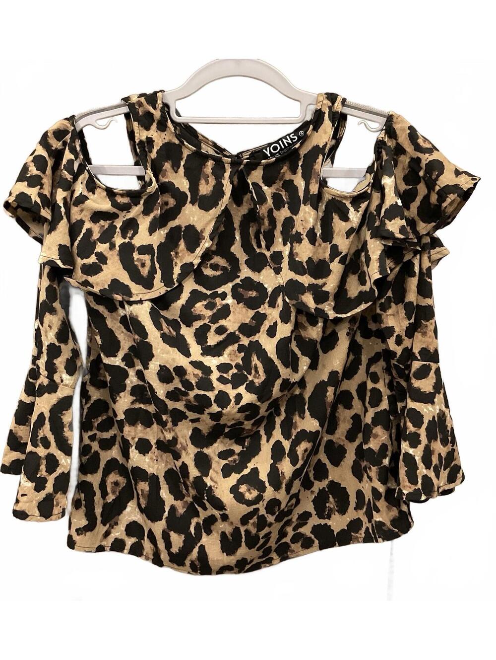 YOINS Yours Insipation Womens Long Bell Sleeve Cold Shoulder Animal Print Size S